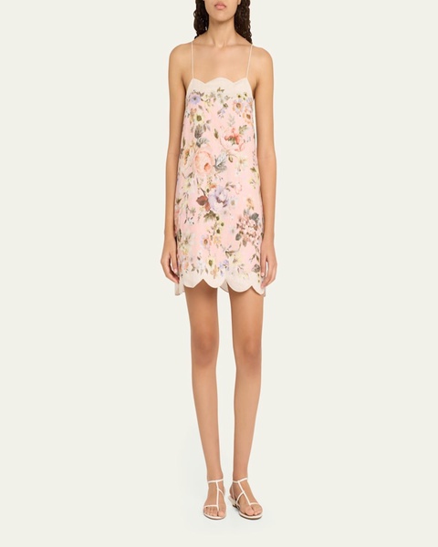 Acacia Floral Scallop-Trim Mini Dress