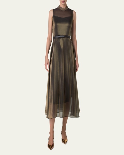 Metallic Organza Sleeveless Midi Dress
