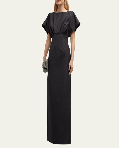 Silk Column Gown with Fan Bodice