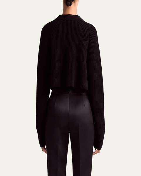 Drew Ribbed Wool Cashmere Cropped Cardigan Sweater