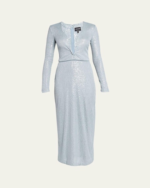 Plunging Sequined Knit Dress