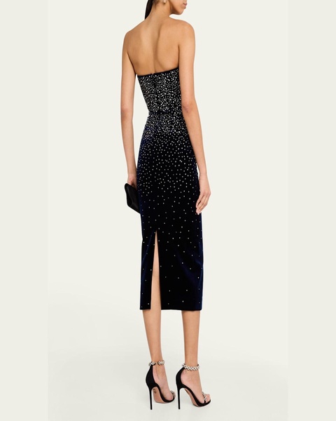 Strapless Crystal Velvet Midi Dress