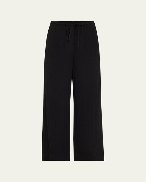 Striped Woven Straight-Leg Ankle Pull-On Trousers