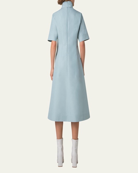 Collared Short-Sleeve Cotton Poplin A-Line Midi Shirtdress