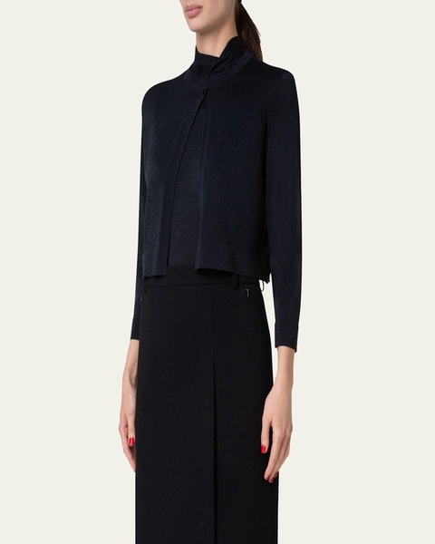 Short Knit Metallic One-Button Cardigan