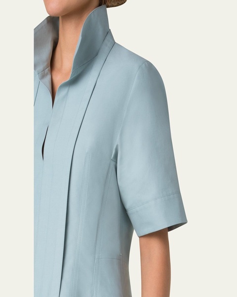 Collared Short-Sleeve Cotton Poplin A-Line Midi Shirtdress