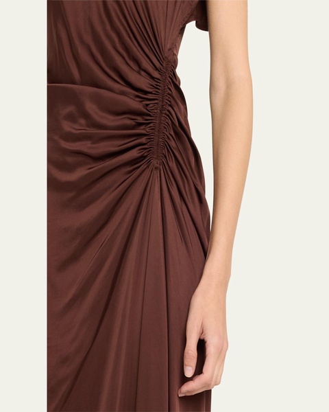 Nadia Ruched Petal-Sleeve Gown