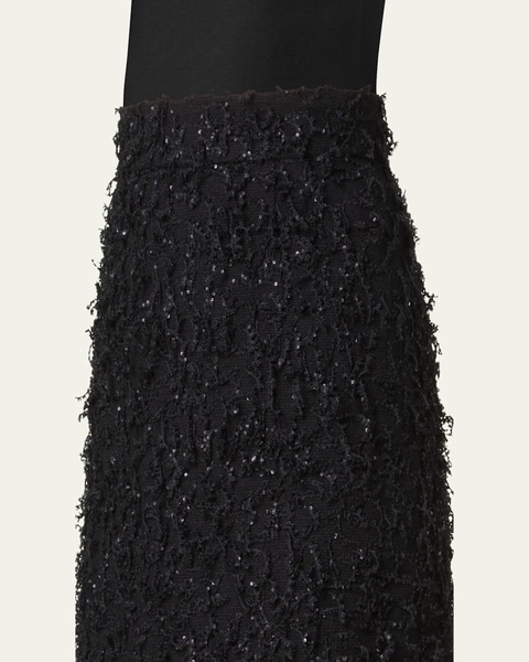 Short Sequined Fringe Boucle Skirt