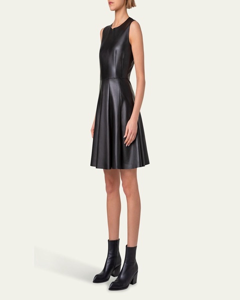 Fit-Flare Leather Mini Dress