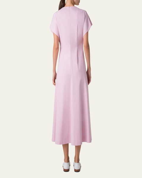 Slit-Sleeve Denim Stretch A-Line Midi Dress