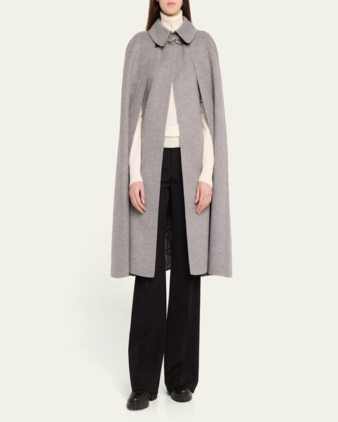 Clasp Closure Wool Cashmere Cape