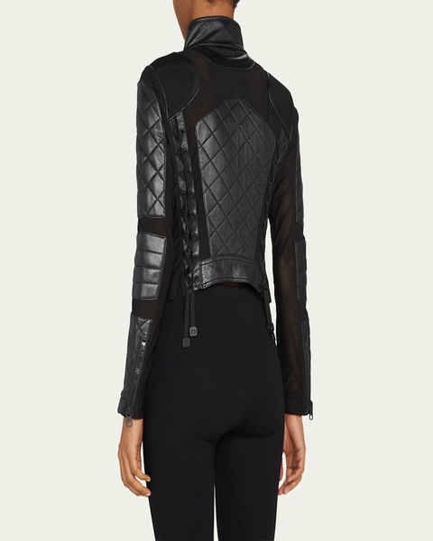 Quilted Leather & Mesh Moto Jacket