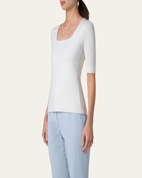 Cotton 1/2-Sleeve Square-Neck Tee