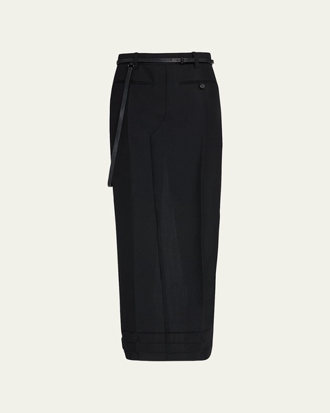 Long Trouser Skirt with Skinny Leather Belt