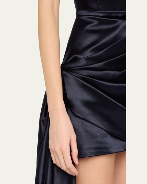 Strapless Corset Satin Mini Dress with Draped Panel