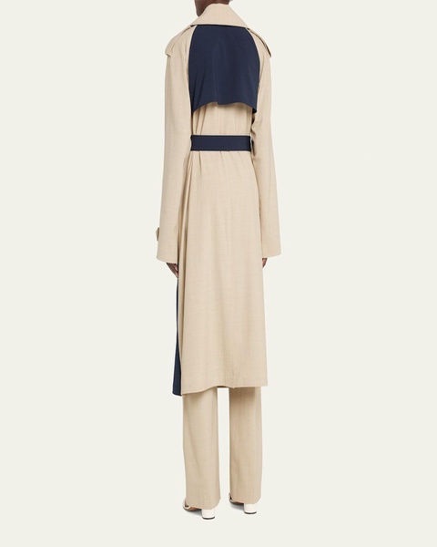 Bricolage Double-Breasted Bicolor Belted Trench Coat
