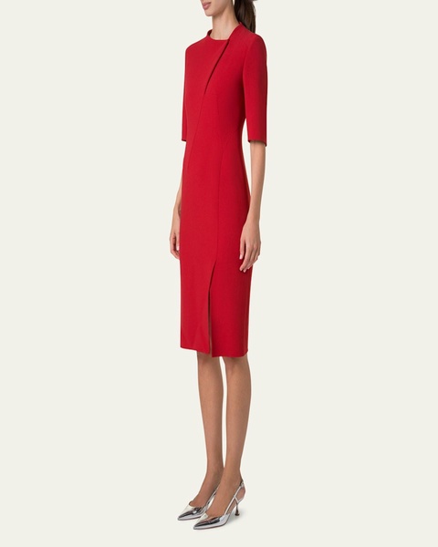 Elbow Sleeve Sheath Wool Dress
