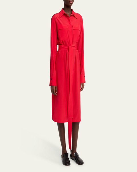 Mckenna Long-Sleeve Belted Silk-Viscose Shirtdress