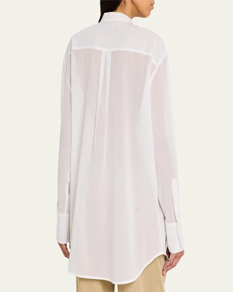 Stand-Collar Tassel Cotton Voile Shirt