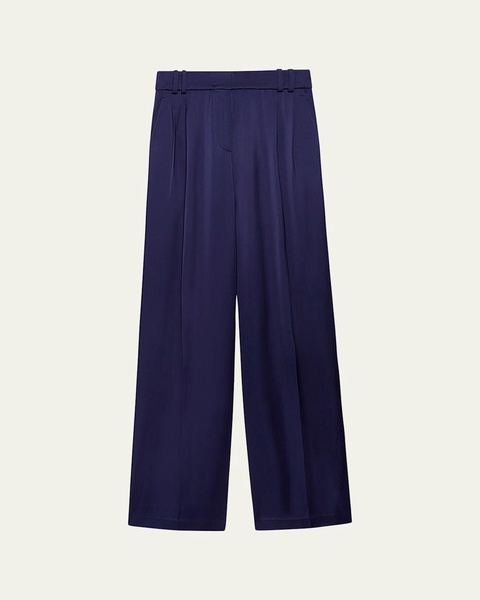 Double-Pleated Satin Wide-Leg Trousers