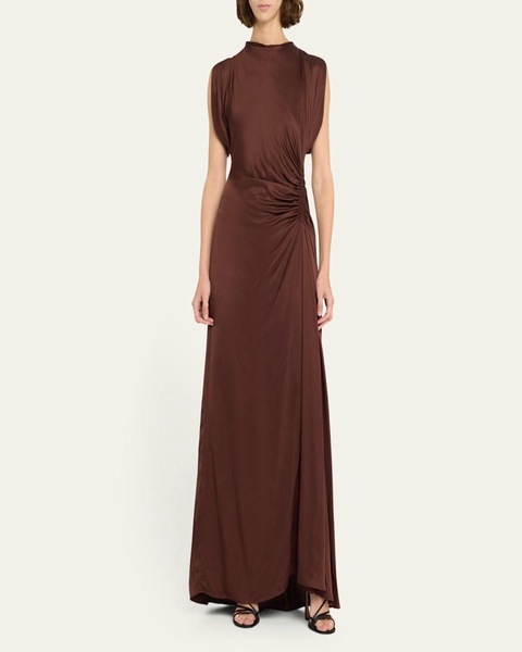 Nadia Ruched Petal-Sleeve Gown