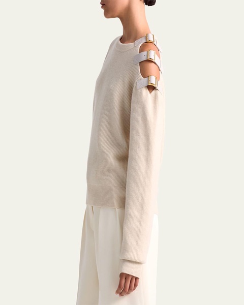 Ness Buckled Cold-Shoulder Wool Cashmere Sweater