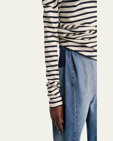 Jersey Cowl-Neck Draped Top