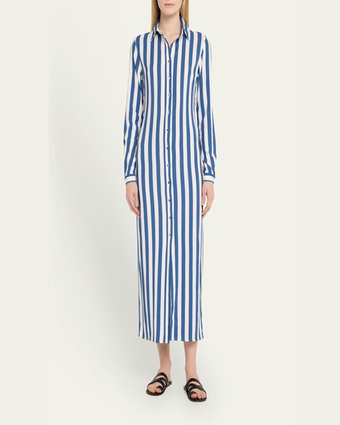 Striped Button-Front Maxi Shirtdress