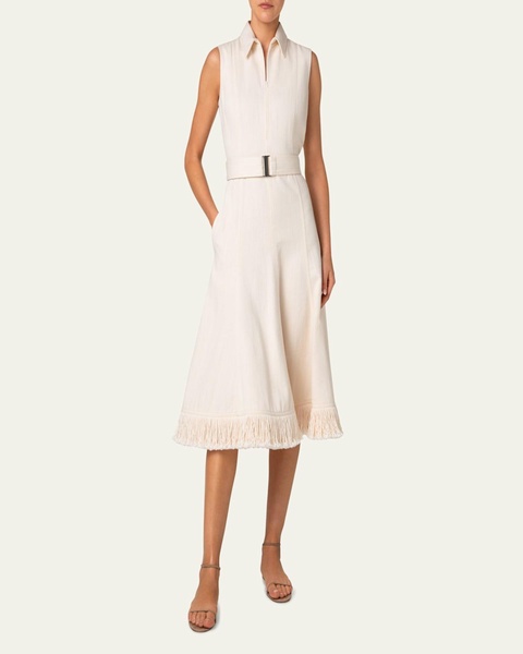 Fringe Belted Polo Midi Dress