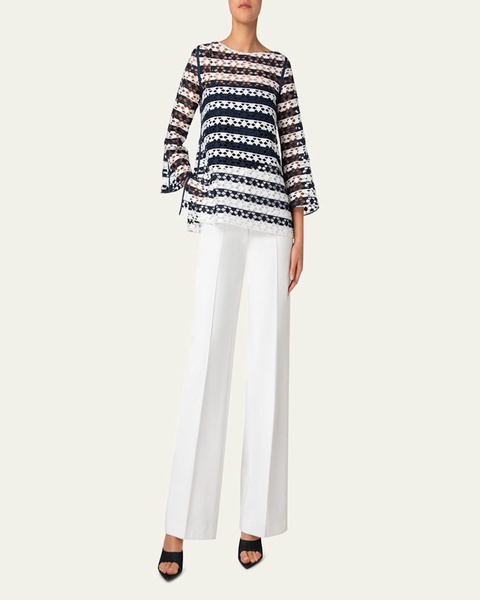 Kodak Striped Dot Guipure Trumpet-Sleeve Blouse
