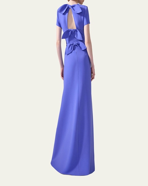 Bow-Embellished Embroidered Applique Gown