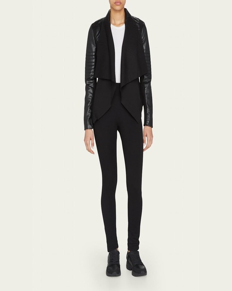 Drape-Front Quilted Faux-Leather Jacket