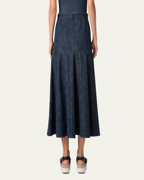 Cotton Wool Denim Midi Skirt