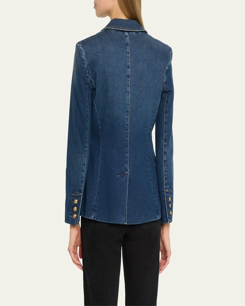 Macey Denim Notch-Collar Fitted Blazer