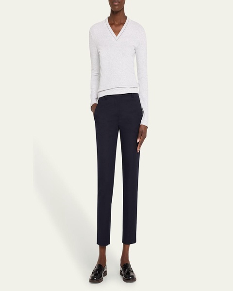 Cotton Ribbed Knit Top with Monili Detail