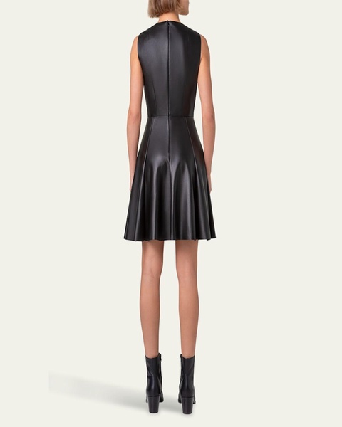 Fit-Flare Leather Mini Dress