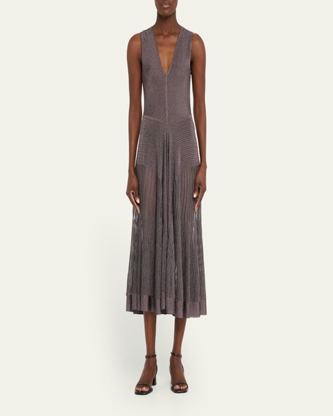 Keball Long Metallic V-Neck Dress