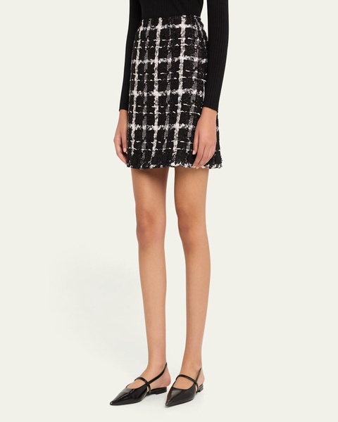 Metallic Check Tweed A-Line Mini Skirt