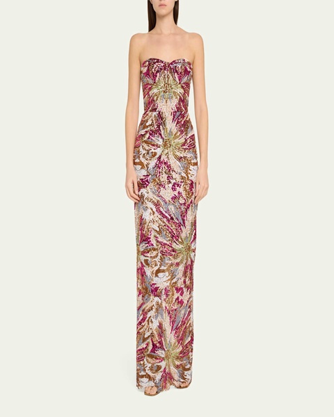 Dahlia Strapless Embroidered Sequin Gown