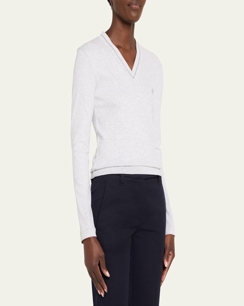 Cotton Ribbed Knit Top with Monili Detail