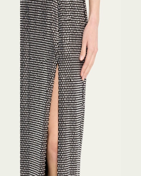 Crystal Embellished Halter Slit Gown