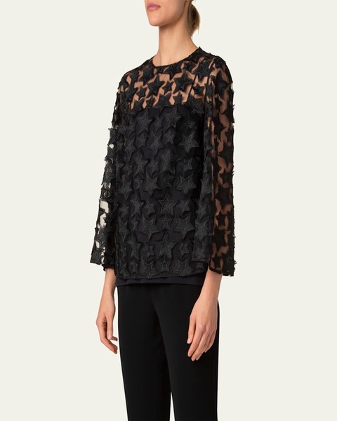 3D Star Embroidery Tulle Loose Blouse