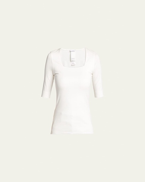 Cotton 1/2-Sleeve Square-Neck Tee