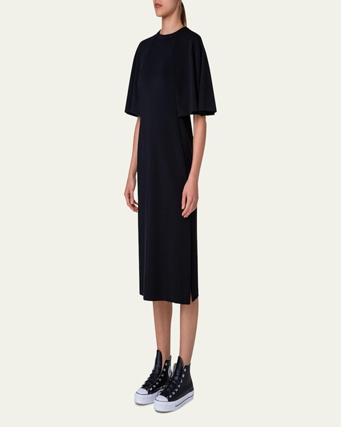 Cape Elbow Sleeves Viscose Midi Dress
