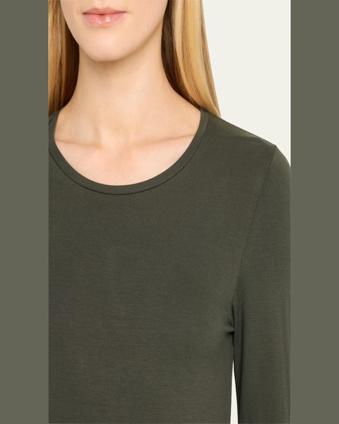 Soft Touch Flat-Edge Long-Sleeve Crewneck Top