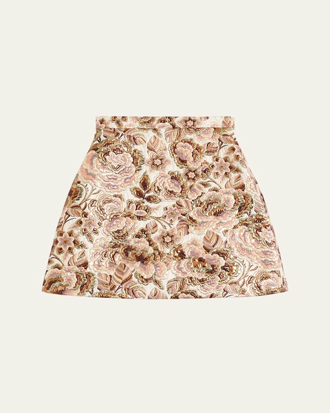 Brocade Floral Mini Wool Skirt