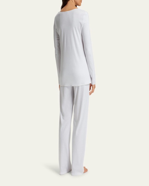 Silk-Trim Mercerized Cotton Pajama Set