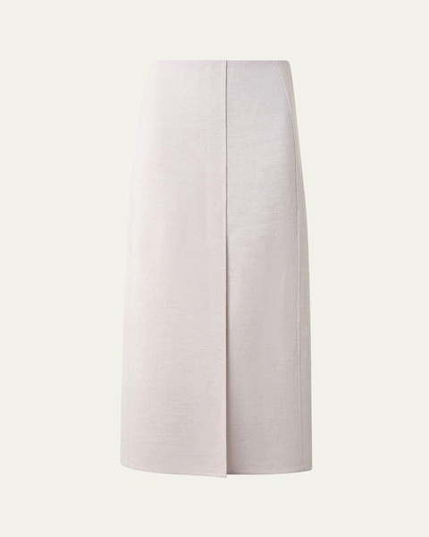 Twisted Linen Double-Face Midi Pencil Skirt