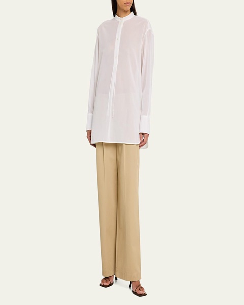 Stand-Collar Tassel Cotton Voile Shirt