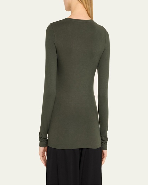 Soft Touch Flat-Edge Long-Sleeve Crewneck Top